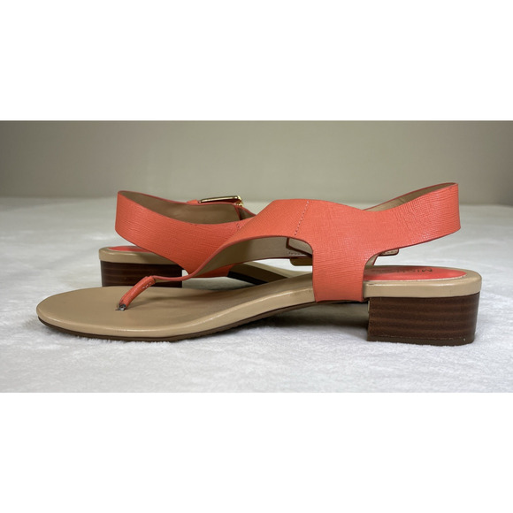 2pr Michael Kors London Thong Sandals TStrap Low Heel Leather Sz. 8 Blue & Coral - Picture 7 of 16